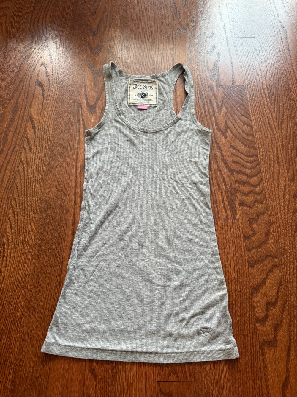 PINK Victoria's Secret Vintage Y2K 2009 Grey Ribbed Long Cami Tank Top Size XS